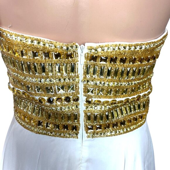 Sherri Hill White Strapless Formal Gown Gold Embellished Bodice Size 8 - Picture 8 of 8